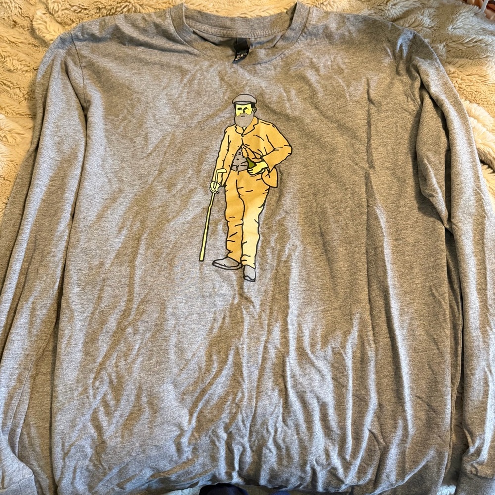 Burning Cart Society Men’s Old Tom Morris Long Sleeve T-Shirt, Grey XL